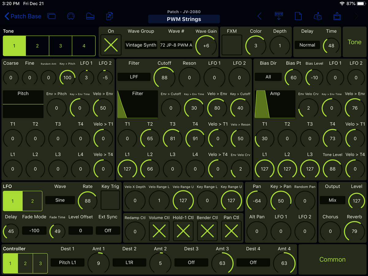 Roland JV-2080 Editor Screenshot